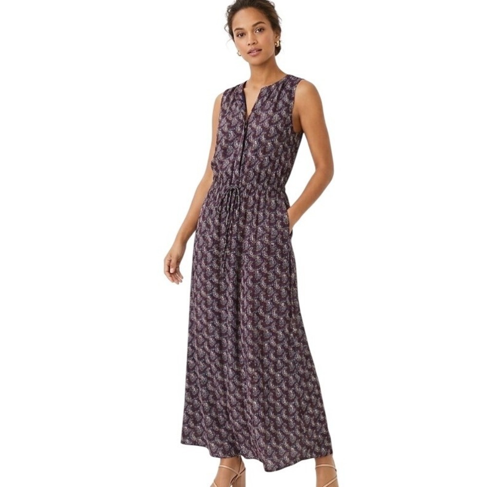 DR2 Dress Womens 2X Blue Paisley Print Sleeveless V Neck Maxi Lined Boho Casual
